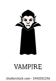 Vampire mascot vector icon character with high collar and red eyes isolated on white background