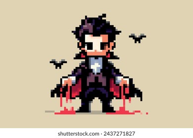 Vampire monster dracula pixel art 8 bit style illustration