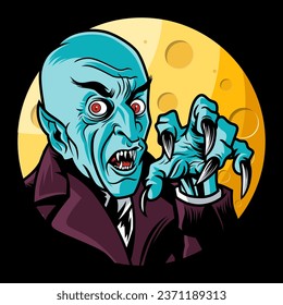 Luna de vampiros. Espeluznante Ilustración De Personajes De Caricatura De Horror.