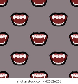 Vampire mouth with black lipstick. Seamless vector pattern