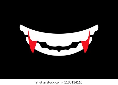 Vampire Mouth With Fangs. False Vampire Fangs. Vector Flat Art Illustration Of Halloween.