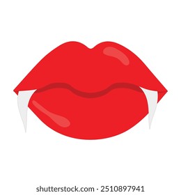 Vampire mouth with fangs vector icon. Cartoon open female red lips with long pointed teeth  expression emotion isolated on white background