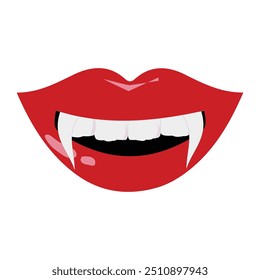 Vampire mouth with fangs vector icon. Cartoon open female red lips with long pointed teeth  expression emotion isolated on white background