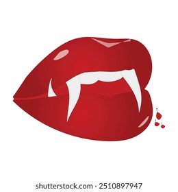 Vampire mouth with fangs vector icon. Cartoon open female red lips with long pointed teeth  expression emotion isolated on white background