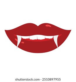 Vampire mouth with fangs vector icon. Cartoon open female red lips with long pointed teeth  expression emotion isolated on white background