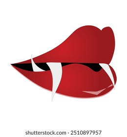 Vampire mouth with fangs vector icon. Cartoon open female red lips with long pointed teeth  expression emotion isolated on white background