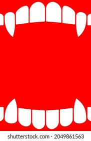 Vampire mouth poster for halloween party backdrop. All Hallows Eve background. Place for text