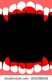 Vampire mouth poster for halloween party backdrop. All Hallows Eve background. Place for text