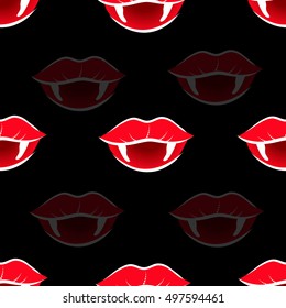 Vampire mouth with red lipstick.