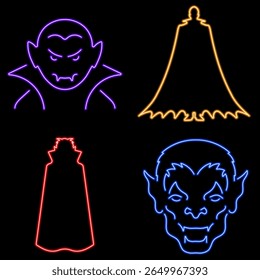 vampiro neon icon group, ilustração vetorial em fundo preto.