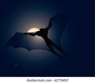 Vampire in the night sky. The vector illustration of a vampire flying in the night sky.