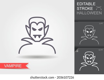 Vampire. Outline icon with editable stroke. Linear Halloween Symbol with shadow