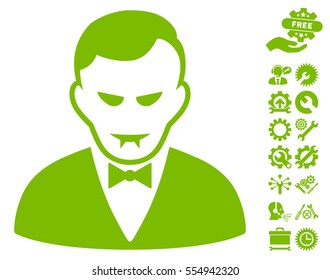 Vampire pictograph with bonus settings pictograms. Vector illustration style is flat iconic eco green symbols on white background.