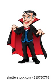 vampire is preparing to scare people with a smile and expanding his cape
