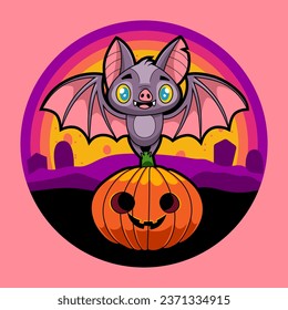 Vampire Pumpkin. Spooky Horror Cartoon Creature Character Illustration.