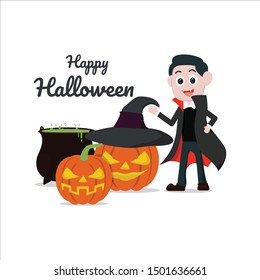 vampire pumpkin.Halloween concept flat vector illustration.