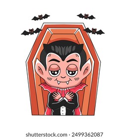 vampire rising from coffin cartoon illustration.vector halloween celebration.good for printing stickers and others