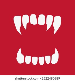 Dientes de vampiro que dan miedo. Vamp boca abierta, emblema de Halloween. Vector