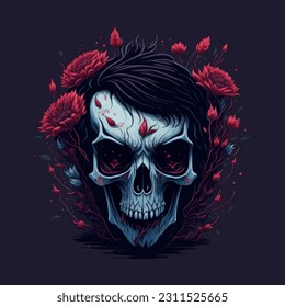 Vampire skull adorned with red roses in vector art 5
