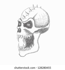 Vampire Skull in pencil isolated on white background. Vector graphics.