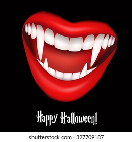 Vampire Smile With Fangs. Halloween Vector Illustration