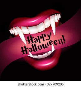 Vampire Smile With Fangs. Halloween Vector Illustration