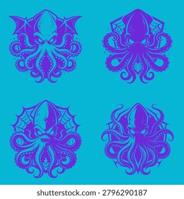 Vampire Squid icon featuring a mysterious deep sea cephalopod with webbed tentacles and large eyes. Clean vector design ideal for marine wildlife, ocean themes, gaming, and fantasy projects.