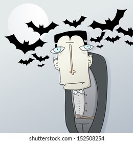 Vampire with strange eyes between lots of bats flying