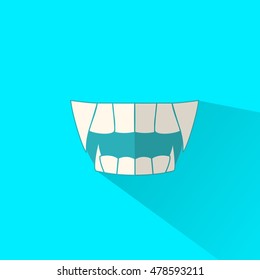 Vampire teeth 2D Illustration on a blue background.