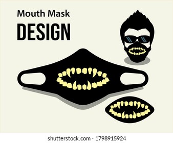 Dientes de vampiro en la imagen vectorial de diseño de máscara negra