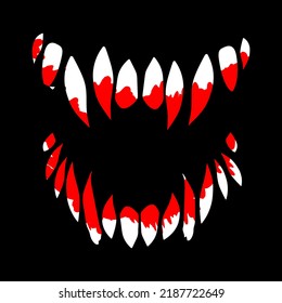 Vampire teeth in blood vector illustration isolated on black background