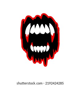 Vampire Teeth Fangs For Halloween.Vampire Fangs Sticker Vector.