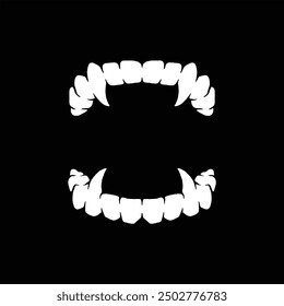 Vampire teeth graphic illustration. Devil teeth silhouette vector. Isolated on black  background.