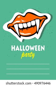 Vampire teeth. Halloween greeting card, poster, flyer, banner, invitation.