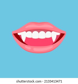 Vampire teeth for Halloween. Vector illustration isolated on blue background.