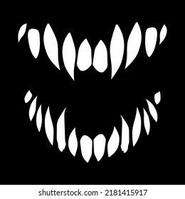 Vampire Teeth. Horror Monster Fangs Silhouette. Vector Isolated On Black Background.