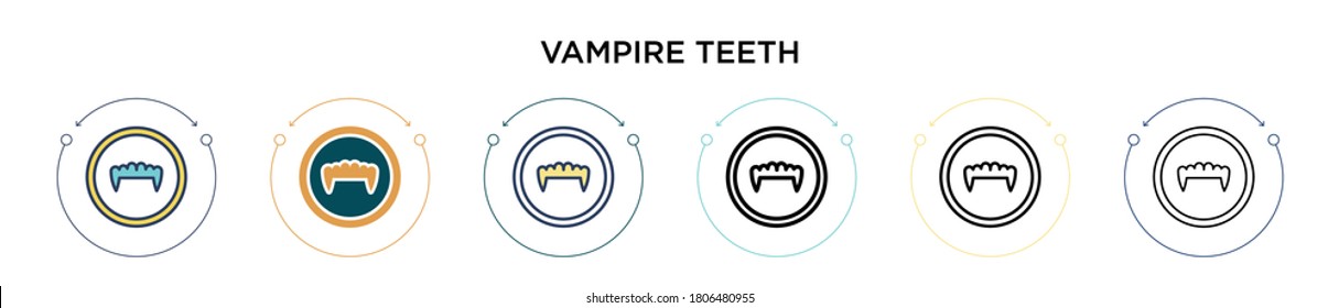 Vampire Zähne Icon in gefüllt, dünne Linie, Umriss und Strich Stil. Vektorgrafik von zwei farbigen und schwarzen Vampir-Zähnen Vektorsymbole können für mobile, i, web-basierte