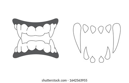 vampire teeth icon ilustration line draw