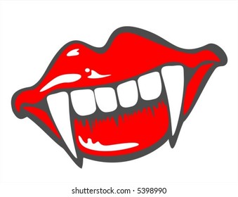 Vampire Teeth Isolated On White. Design Element For Flyers Or Banners. Halloween Illustration. Vampire Fangs. Vampire Mouth.