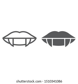 Vampire teeth line and glyph icon, female and mouth, lips sign, vector graphics, a linear pattern on a white background, eps 10.
