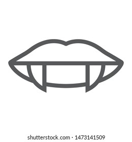 Vampire teeth line icon, female and mouth, lips sign, vector graphics, a linear pattern on a white background, eps 10.