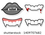 Vampire teeth and lips for Halloween. Vector cartoon set isolated on a white background.