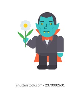 Vampire three quarters holding flower and smiles. Vector Illustration