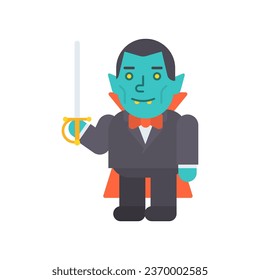 Vampire three quarters holds saber and smiles. Vector Illustration