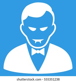 Vampire vector icon. Flat white symbol. Pictogram is isolated on a blue background. Designed for web and software interfaces.
