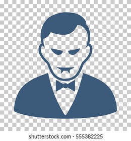 Vampire vector icon. Illustration style is flat iconic blue symbol on a chess transparent background.