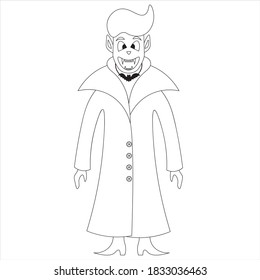 Vampire. Vector illustration. Outline on an isolated white background. Doodle style. Coloring book. Sketch. Halloween symbol. Count Dracula. Stylish haircut. Fabulous character. All Saints Day.