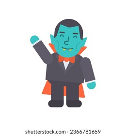 Vampire waves hand and smiles. Vector Illustration