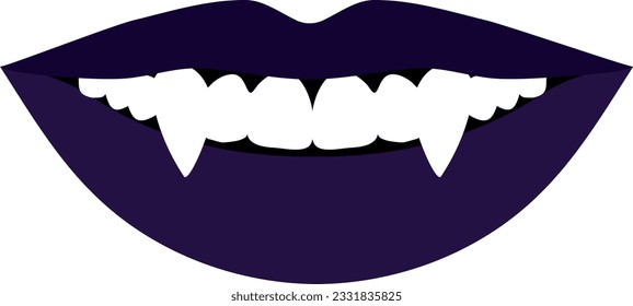 Vampire woman lips with fangs. Monster girl evil lips. Vector illustration 