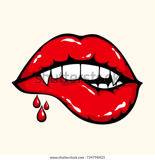 赤い下唇を噛む吸血鬼の女の口 ハロウィーンのベクターイラスト のベクター画像素材 ロイヤリティフリー